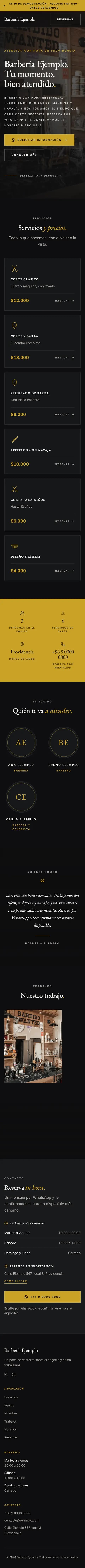 Ejemplo de sitio para Barbería visto en celular