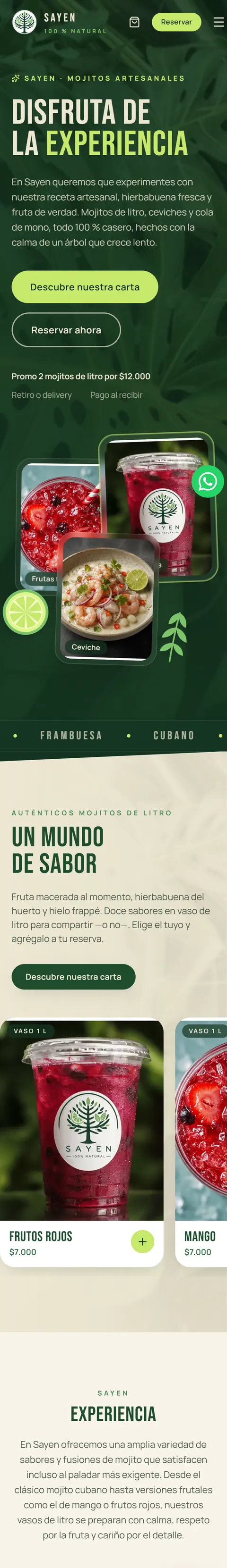 Sitio de Sayen visto en celular