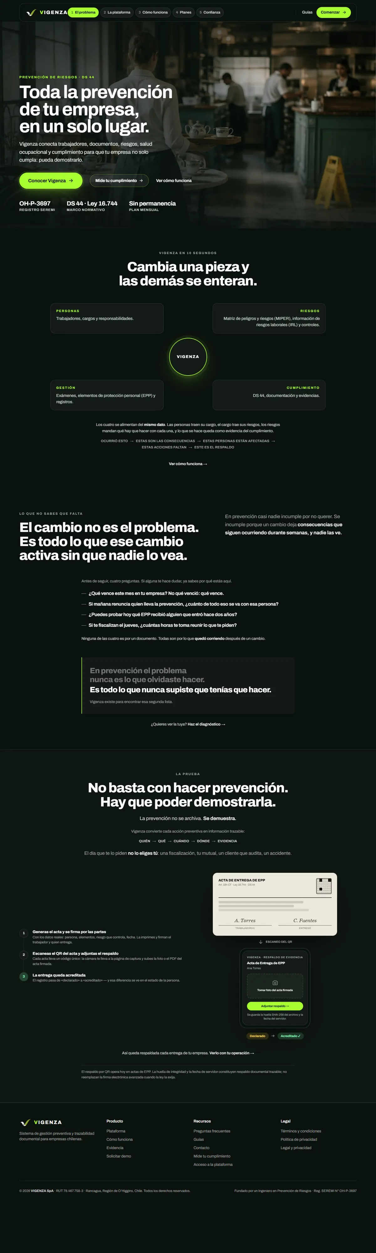 Sitio de Vigenza visto en escritorio