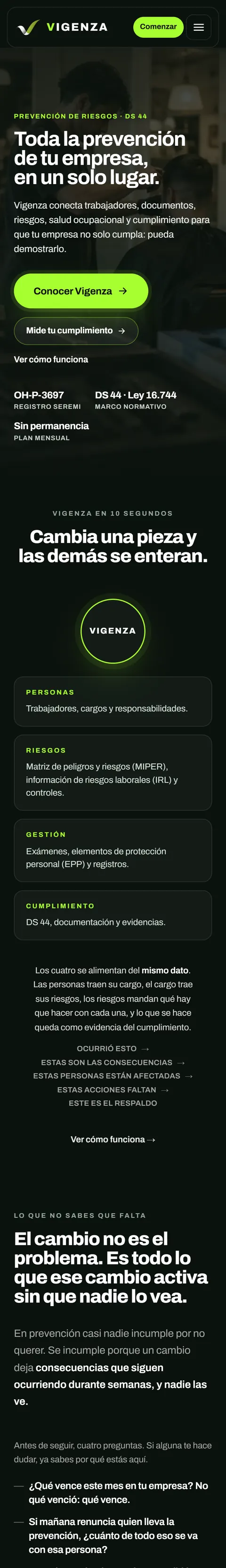 Sitio de Vigenza visto en celular
